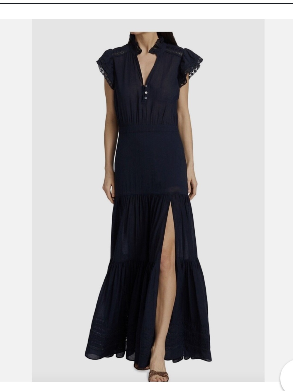 Veronica Beard Satori Navy Lace-Trimmed Cotton Maxi Dress size 10